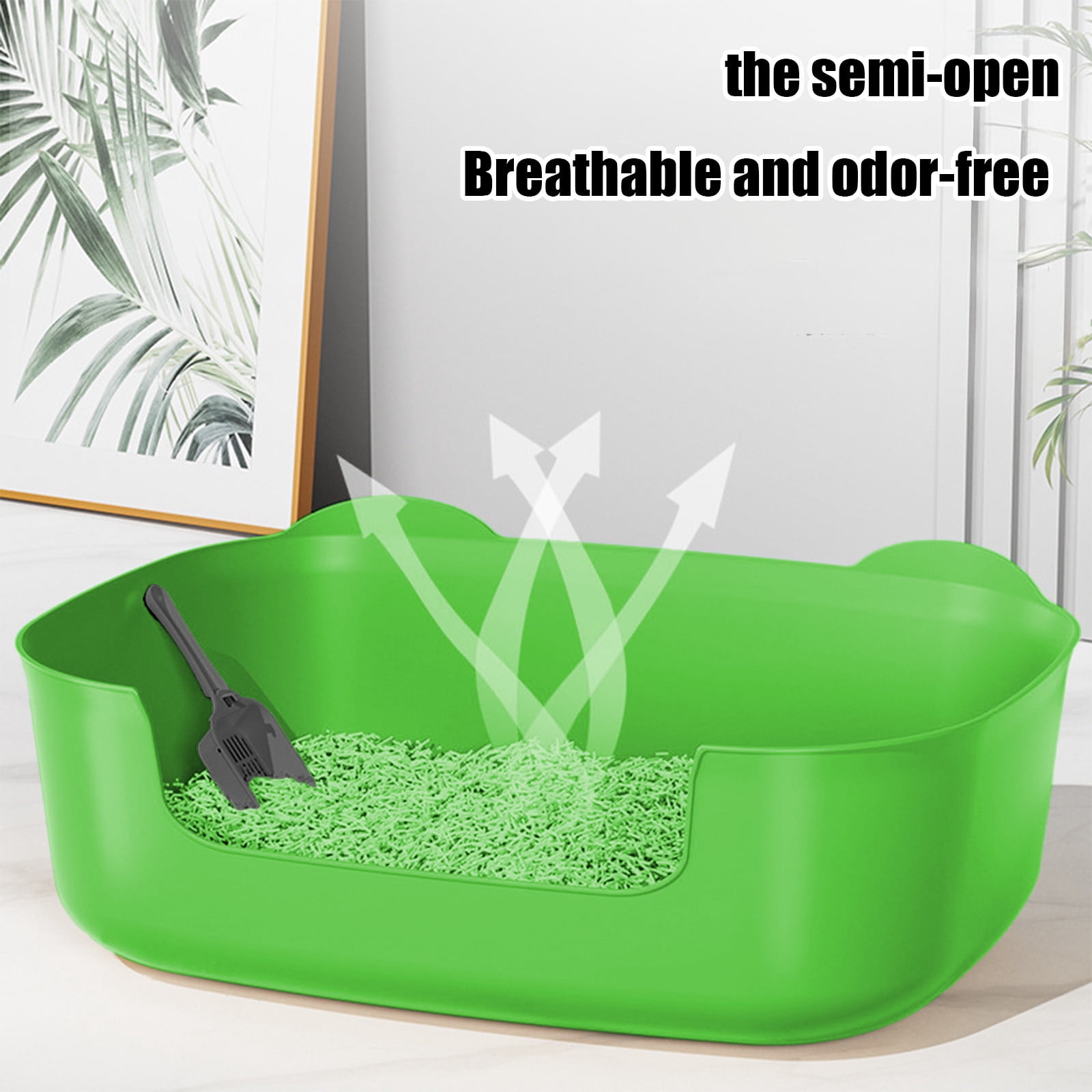 Large Cats Litter Box Banding Out Proof Spillage Proof, Pet Supplies Fully Open One Piece Litter Tray 40x29x14.5cm, PP Material Safe Design with Litter Spade, Easy Clean for Senior Cats or Kittens