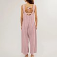 thumbnail image 4 of safuny Women's Cotton Jumpsuit Overalls Clearance Solid Comfy Trousers Fashion Clothing Baggy Pocket Sleeveless Leisure Loose Button Retro Summer Pink M, 4 of 7