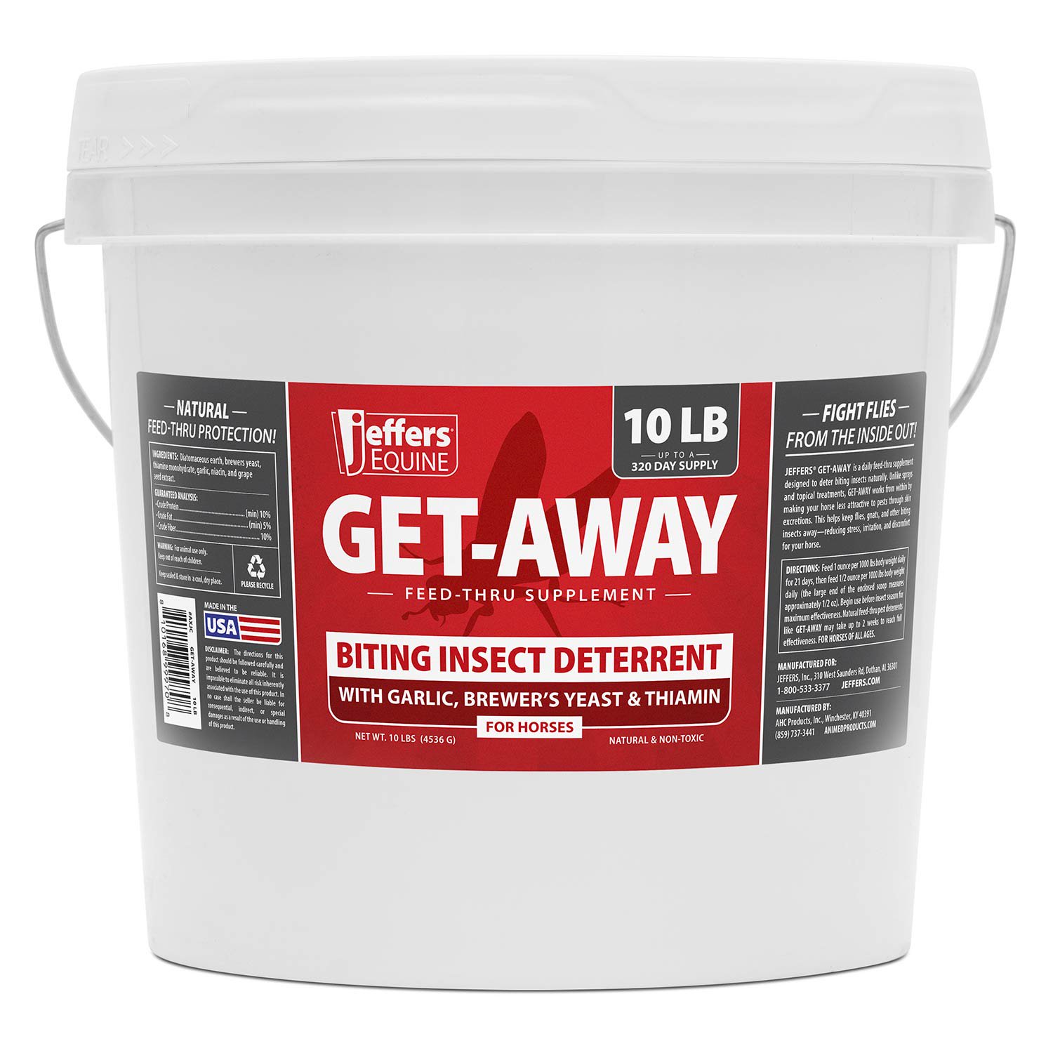 Jeffers Equine Get-A-Way Feed Additive Powder – Natural Garlic & Thiamine Supplement for Horses, Supports Comfort and Well-Being – 10lb