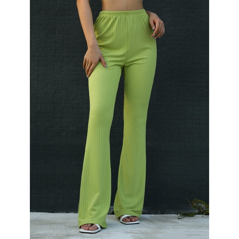 Flared Leggings Bootleg Solid Pants High Waisted Ribbed Knit