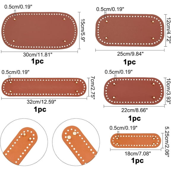 5 Pcs 5 Sizes PU Leather Bag Bottom Oval Knitting Crochet Bags Bottom Hand-Woven Bag Cushion Base Holes for DIY Handbag Shoulder Bags Purse Making Supplies Camel