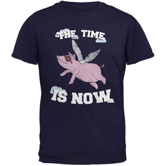 When Pigs Fly The Time Is Now Navy Youth T-Shirt - Medium(10/12)