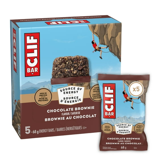 Barres énergétiques CLIF BAR Brownie au chocolat, teneur élevée en protéines, contiennent 70 % d’ingrédients biologiques, (Emballage de 5) 340 g