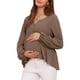 thumbnail image 4 of Blusa de maternidad Inspire Chic para mujeres, tops de cuello en V, estilo babydoll, con botones, de manga larga, color marrón, talla 2XL, 4 of 6