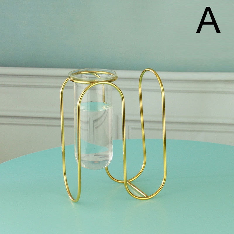 VeliToy Decorative Glass Flower Vase Metal Stand Glass Vase with Metal Frame for Home Office
