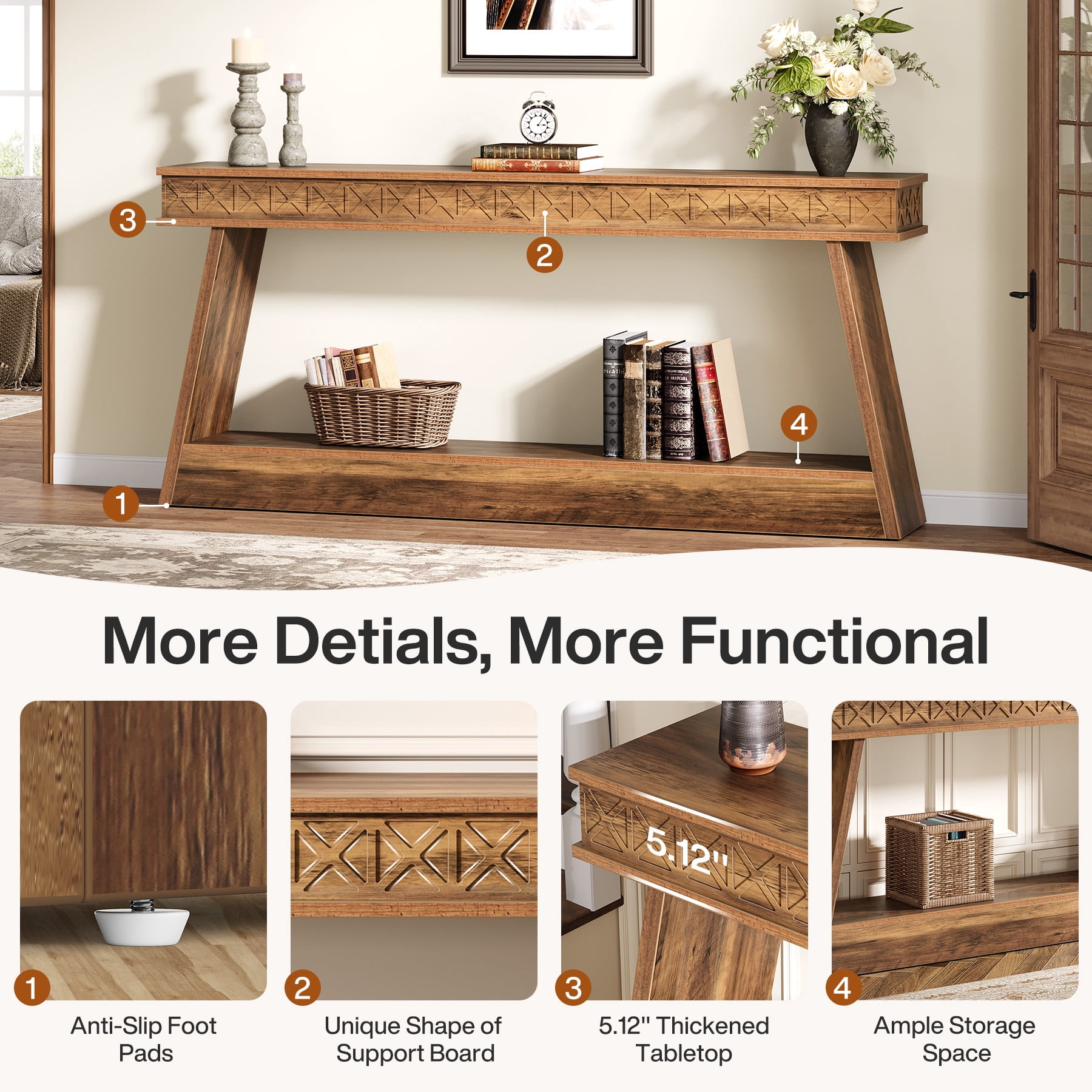 Tribesigns 70.87-Inch Entryway Table, Narrow Console Table with Storage, Wooden Long Sofa Table, Skinny Hallway Table for Entrance, Bedroom, Living Room, Behind the Couch, Foyer, Rustic Brow
