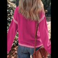 thumbnail image 4 of Suéteres para Mujer, Cuello Redondo Liso, Corte Holgado, Larga, Punto en Contraste, Jersey, Tops Rosa Roja S, 4 of 8