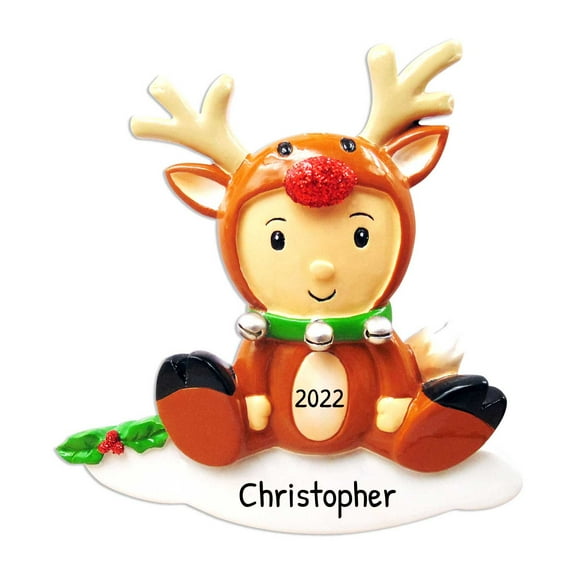 Personalized Toddler Christmas Ornament 2024 - Babys 2nd Christmas Ornament 2024 - Baby Christmas Ornament Reindeer Baby Ornaments for Christmas Tree 2024 - Free Customization