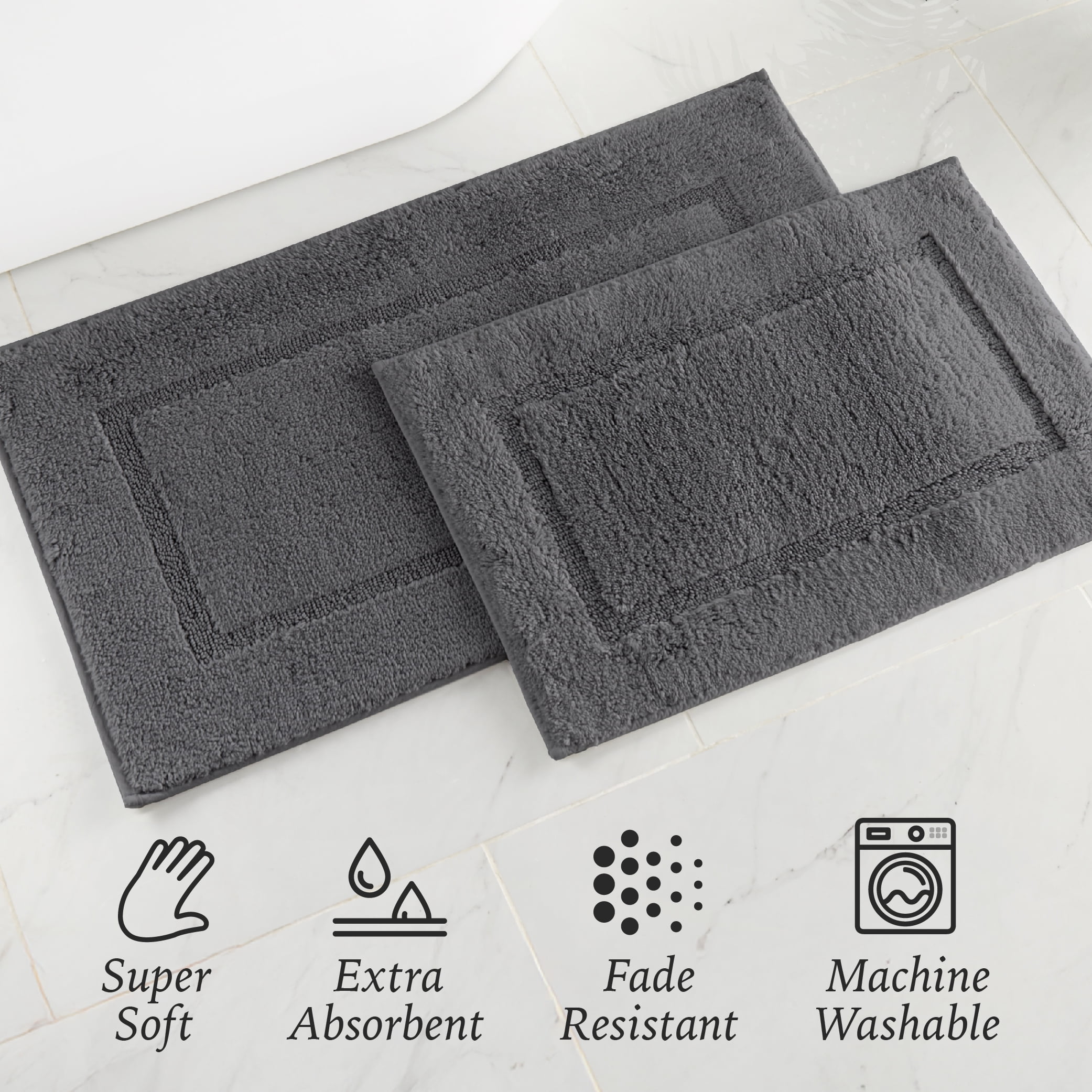 Hotel Style Organic Cotton Luxury 2-Piece Bath Rug Set, Charcoal Sky