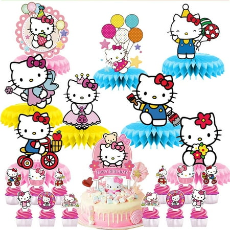 Hello Kitty Honeycomb Centerpieces Table Toppers Cake Toppers Decorations for Birthday Party Decor Supplies Photo Props