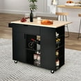 thumbnail image 3 of Gymax Kitchen Island Cart Rolling Serving Trolley w/ Drop Leaf Spice Rack Shelves Black, 3 of 10