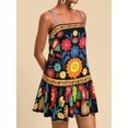 thumbnail image 3 of Women'S Floral Boho Flowy Mini - Dress Ruffle Hem Spaghetti Strap Vacation Tank Dresses Black XXL, 3 of 6