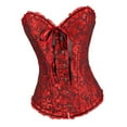thumbnail image 4 of Corsé con ribete floral para mujer, faja de satén, lencería de jacquard con cordones negro y rojo, 4 of 9