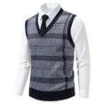 thumbnail image 2 of Rohuuque Men's Sleeveless Sweater Vest Winter Thermal Fleece Lined Striped Pattern Stretch Knit Vest V Neck Pullover Gray B, 2 of 8