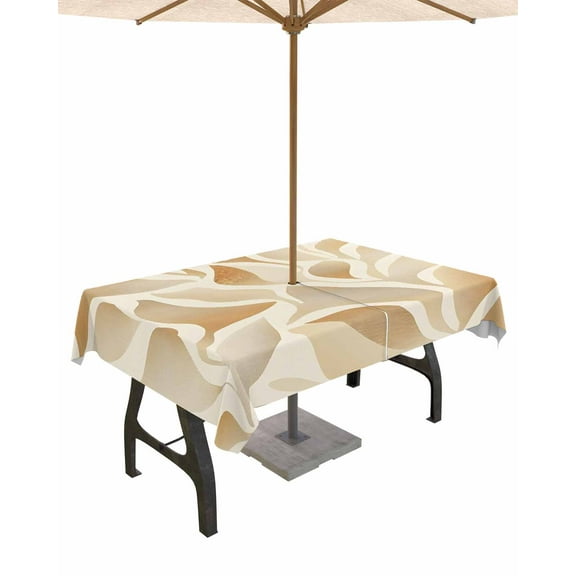 Hokiten Outdoor Tablecloths with Umbrella Hole & Zipper, Tropical Leaves Rectangle Tablecloth 60x120 Inch, Vintage Abstract Summer Leaf Waterproof Table Cloth, Patio/Pool/Picnic Table Covers