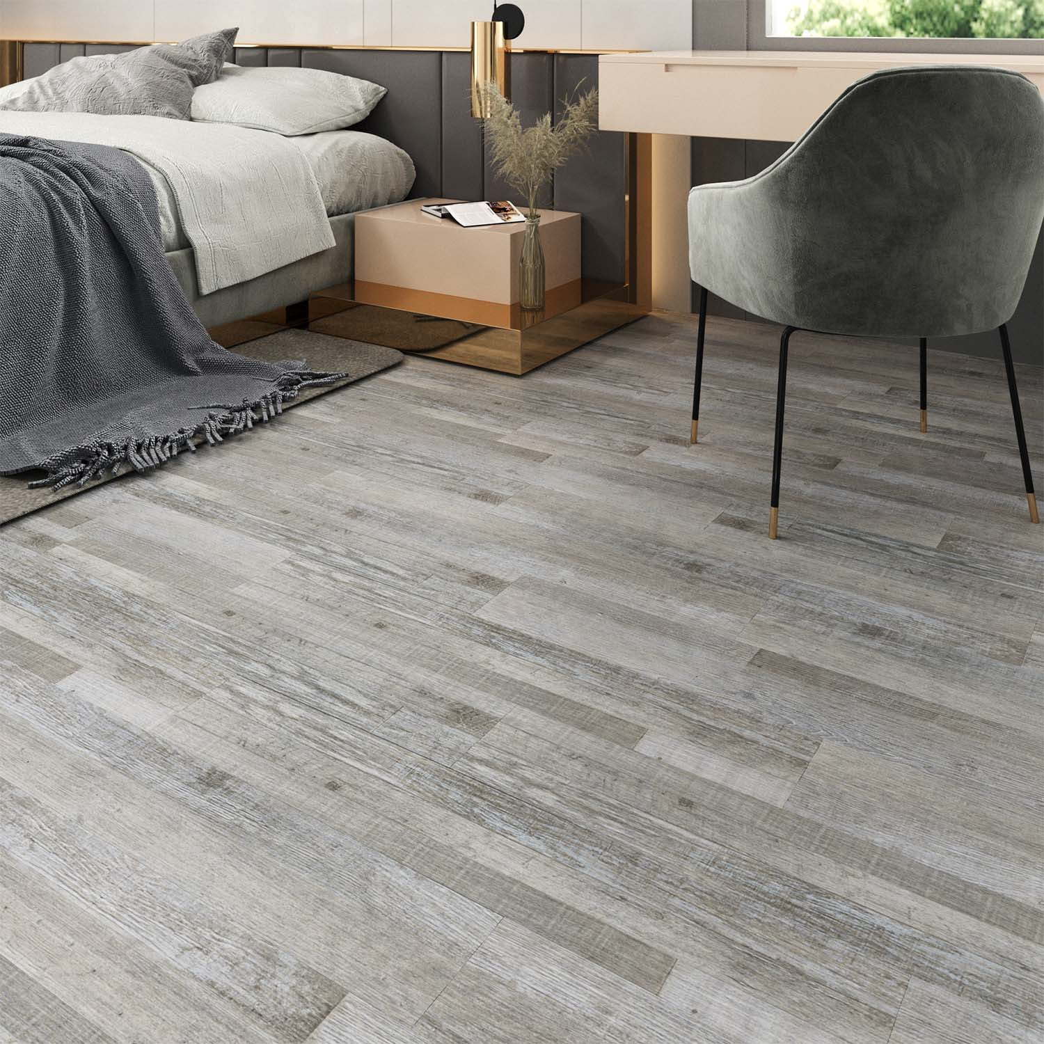 36-Pieces 12 MIL x 6 in. W x 36 in. Peel and Stick Vinyl Plank Flooring, Water Resistant, Grey Oak (54 sq.ft./Box)