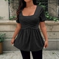 thumbnail image 2 of Daznico Women's Square Neck Short Sleeve Peplum Top with Crisscross Front Casual Blouse,S, 2 of 5