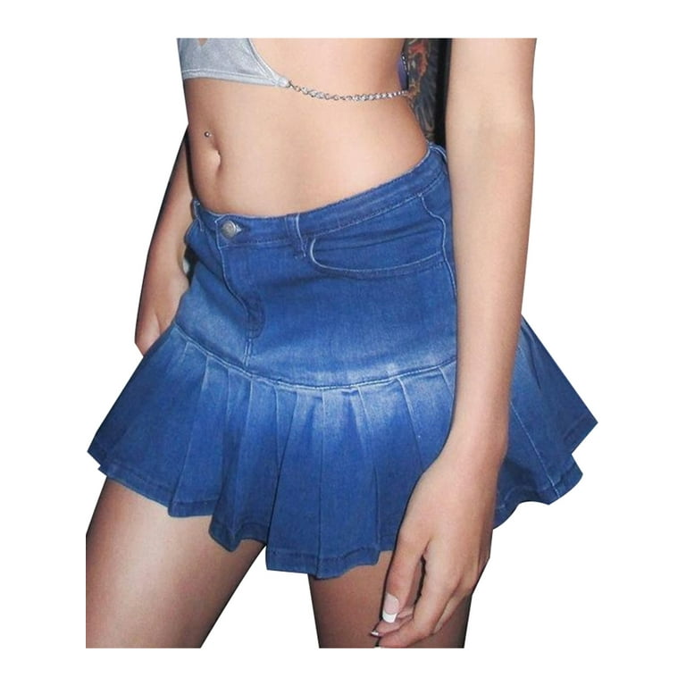 Pleated denim skirt hot sale uk