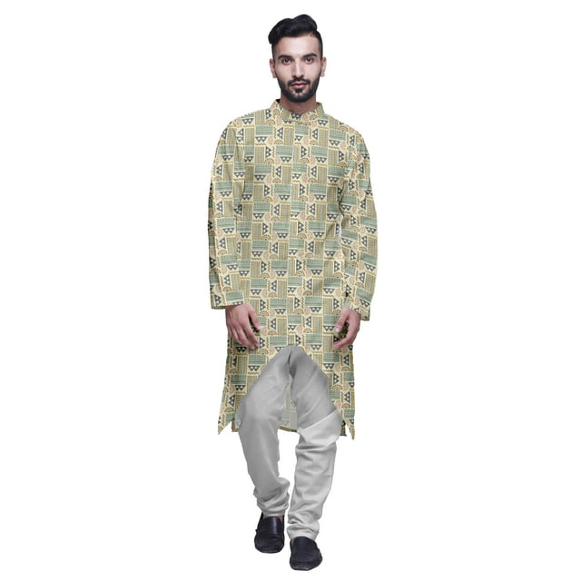 Atasi Kurta à Manches Longues Imprimé, Boutonné, Asymétrique, Kurta de Designer pour Garçons