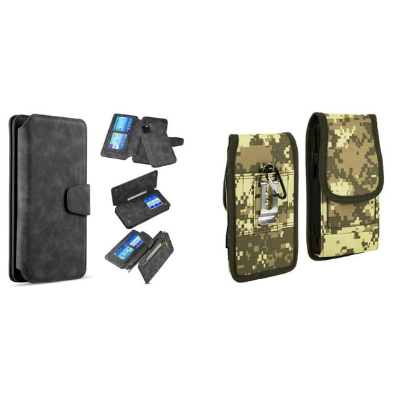 Clutch Wallet Detachable Case and Belt Holster Pouch for iPhone 14 (Black/ACU)