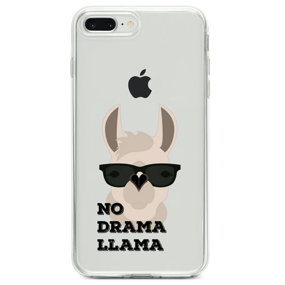 DistinctInk Clear Shockproof Hybrid Case for iPhone 7 PLUS / 8 PLUS (5.5" Screen) TPU Bumper Acrylic Back Tempered Glass Screen Protector - No Drama Llama Cartoon