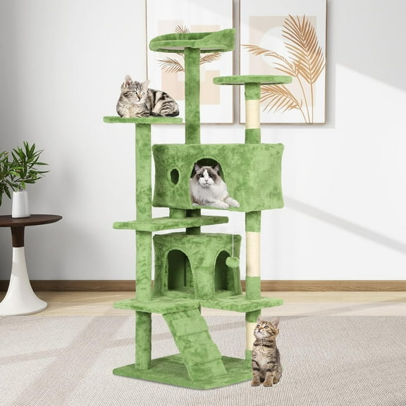54 inch Cat Trees and Towers for Indoor Cats, Cat Condo Scratching Post for Adult Cats, Multi-Level Cat Towers for Small Cats, Green