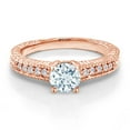 thumbnail image 2 of Gem Stone King 18K Rose Gold Plated Silver Ring Round Sky Blue Aquamarine and Moissanite (0.90 Cttw, Size 6), 2 of 5