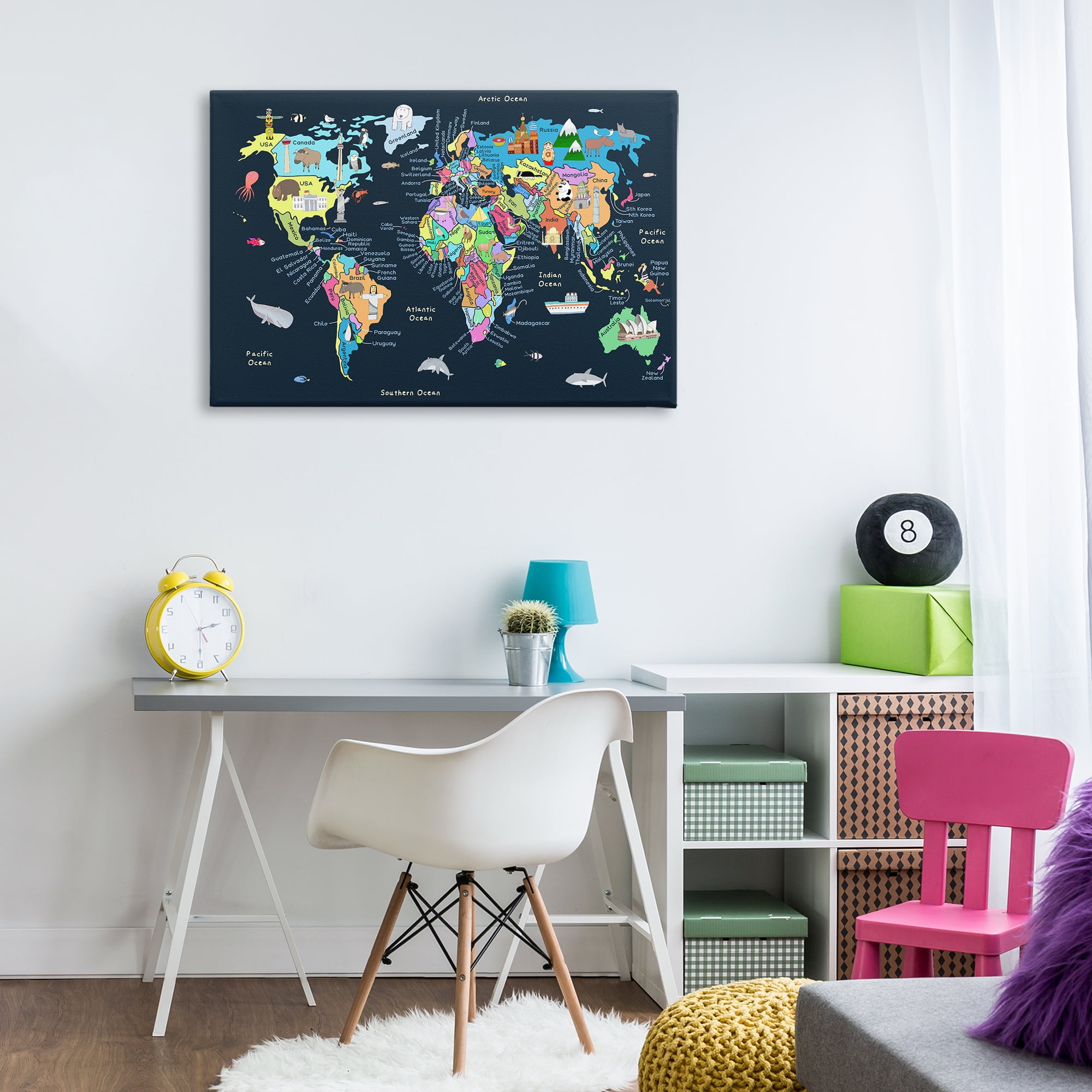 Stupell Industries Detailed Countries Map Education Painting Wrapped Canvas Art Print Wall Art, 36 x 24