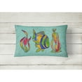 thumbnail image 2 of Carolines Treasures 8569PW1216 Tropical Fish on Teal Canvas Fabric Decorative Pillow, 12H x16W, multicolor, 2 of 3