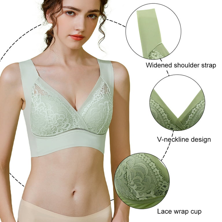 Spdoo Women Front Cross Lace Seamless Thin Cup Bra Plus Size Ice