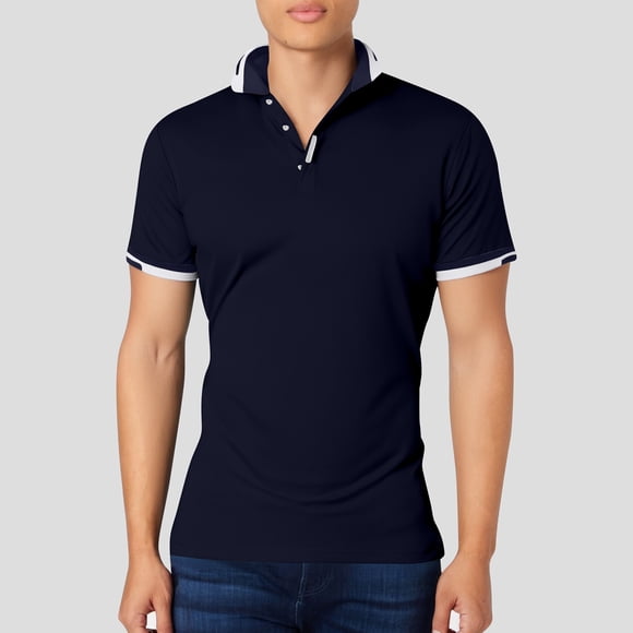 Adult Mens Polo T Shirt Short Sleeve Button Tee Shirts Basic Navy Mens Dress Shirts