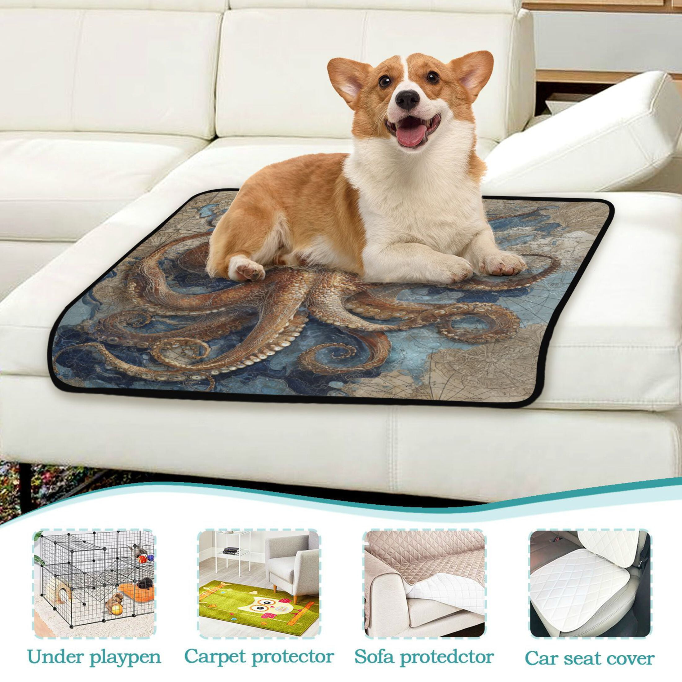 Qxltty Deep Sea Octopus Cat litter Pads Pet Set of 2 Diaper Mats Center Anti-leakage Layer Absorbent Soft and Comfortable