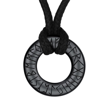 ChainsProMax Leather Necklace for Men Stainless Steel Viking Nordic Ring Rune Pendant Norse Necklace