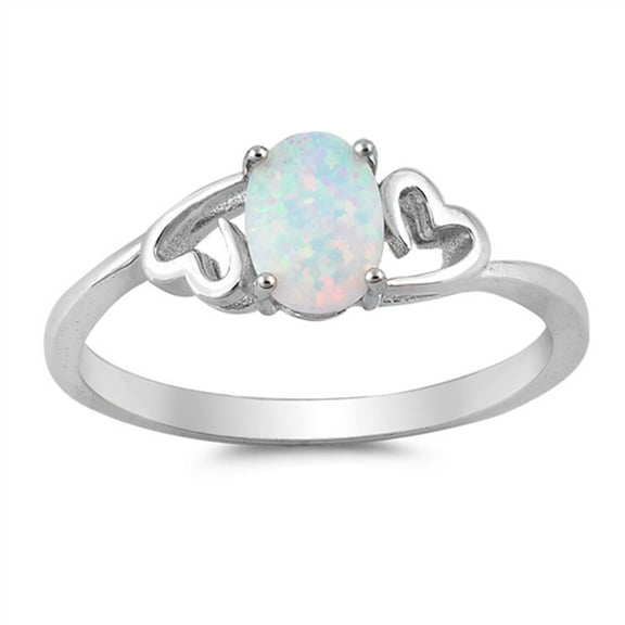 CHOOSE YOUR COLOR Oval White Simulated Opal Heart Promise Ring .925 Sterling Silver Band CZ Female Size 12