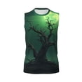 thumbnail image 4 of Yiaed Green Night Sky Moon Branches Print Men's Singlet Vests Summer Running Muscle Tank Tops Gym Undershirt Round Neck Sleeveless for man, 4 of 5