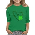 thumbnail image 5 of T-Shirt de la Saint-Patrick pour Filles, Mignon T-Shirt Graphique à Manches 3/4 Col Rond avec Imprimé Irlandais, Hauts Décontractés Printemps Été pour Vacances, Fête d'Anniversaire et Usage Quotidien Vert 140, 5 of 5