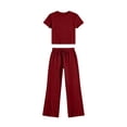 thumbnail image 4 of Costeam Womens Solid Color Crew Neck Short Sleeve Top and Long Pants Two Piece Matching Set with Side Pockets Elastic Waist Loose Fit Daily Casual Sport Loungewear Outfit, 4 of 6