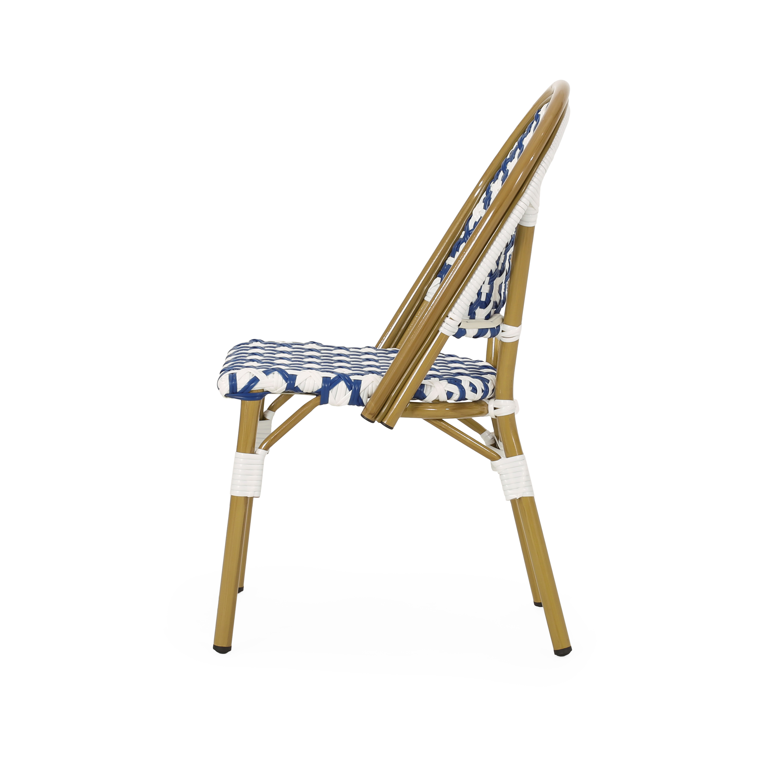 Brandon Outdoor French Bistro Chair, Set of 2, Blue, White, Bamboo Finish - image 2 of 8