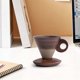 thumbnail image 1 of Elegante taza cónica de cerámica con asa y base de madera | Diseño vintage en forma de embudo para café vertido | Capacidad de 200 ml, 1 of 6