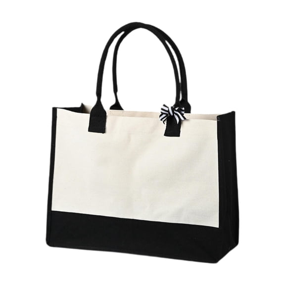Wxqbjtam Canvas Tote Bag Handbag Multipurpose Lightweight Blank Reusable Grocery Bag Gift Black Side