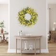 thumbnail image 2 of 24 inch spring/summer daisy wreath made of fake silk, paired with green eucalyptus leaves and lavender, suitable for decorating front doors, windows, walls, weddings, farmhouses, and holidays, 2 of 5
