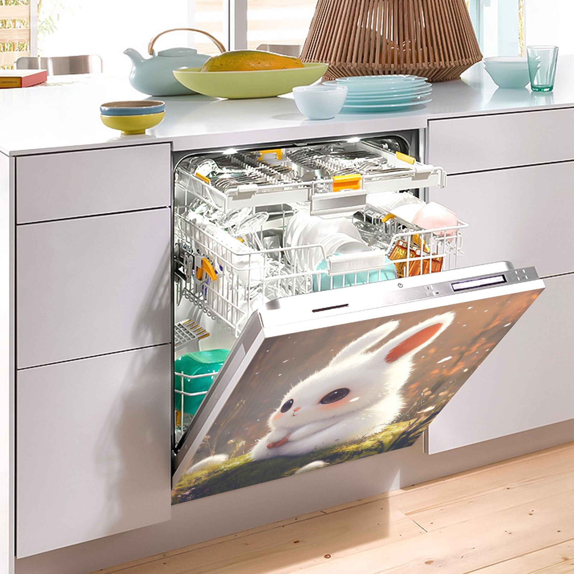 Dishwasher Magnetic Sticker 23x26 Inch Refrigerator Magnetic Sticker Washing Machine Magnetic Sticker Kitchen Panel Magnetic Sticker Home Decor A Cartoon White Rabbit