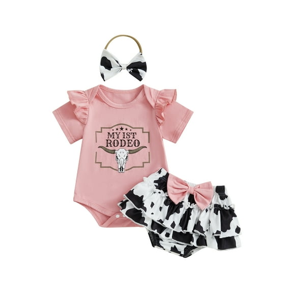 CocMouse Baby Girl Western Outfits Short Sleeve Romper Cow Shorts Headband