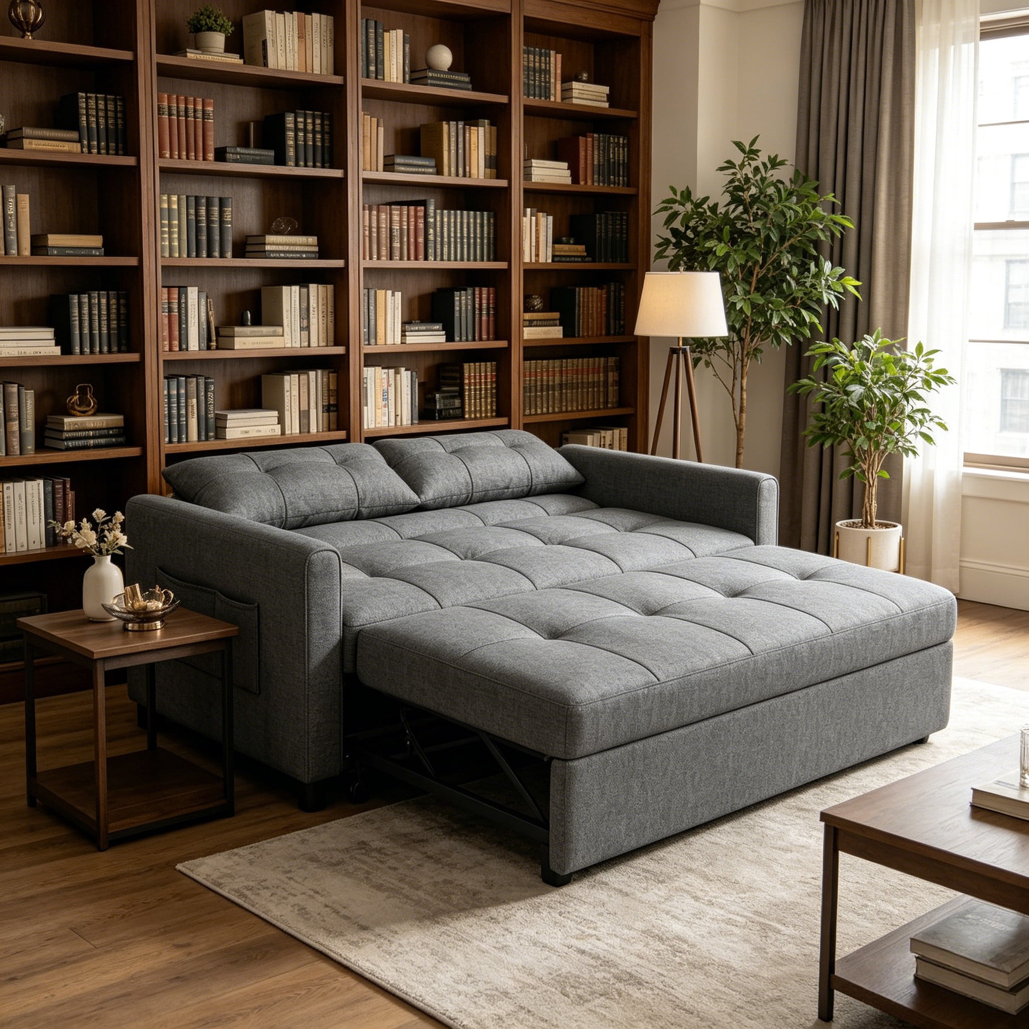 Sofa Bed,Asofer Pull Out Couch with Adjustable Backrest,3 in 1 Linen Fabric Futon Couches for Living Room Furniture,Dark Gray