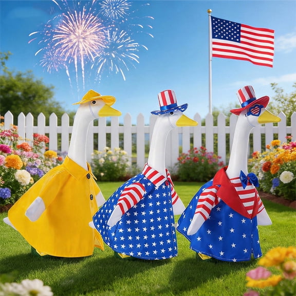 Goose Raincoat Hat Set,Waterproof Yellow Independence Day Porch Goose Clothing with Flag Design,Polyester Hygienic Easy-Clean Costume AKLJWH