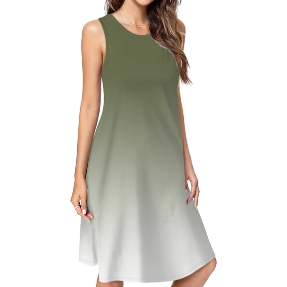 Sage Green Gradient Dress Loose Women'S Dress Beach Dresses With Pockets Dresses For Womens