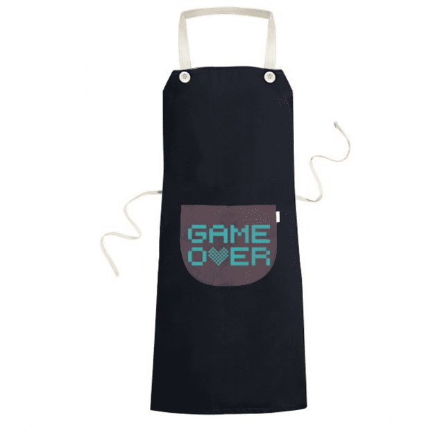 Blue Game Over Pixel Art Deco Fashion Apron Bib Sarong Cooking Baking Kitchen Pocket Pinafore