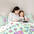 thumbnail image 4 of Manfei Cute Initial K Queen Comforter Set,Bold Unicorn Space Comforter Sets Queen,Light Green Multicolor,Polkadot Reversible,3 Pieces,1 Comforter and 2 Pillowcases, 4 of 8