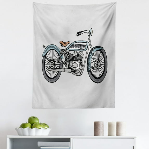 Motorcycle Tapestry, Off Road Bike Motocross Racer Theme Transportation Rider Culture, Fabric Wall Hanging Decor for Bedroom Living Room Dorm, 5 Sizes, Pale Blue Grey and Black, by Ambesonne