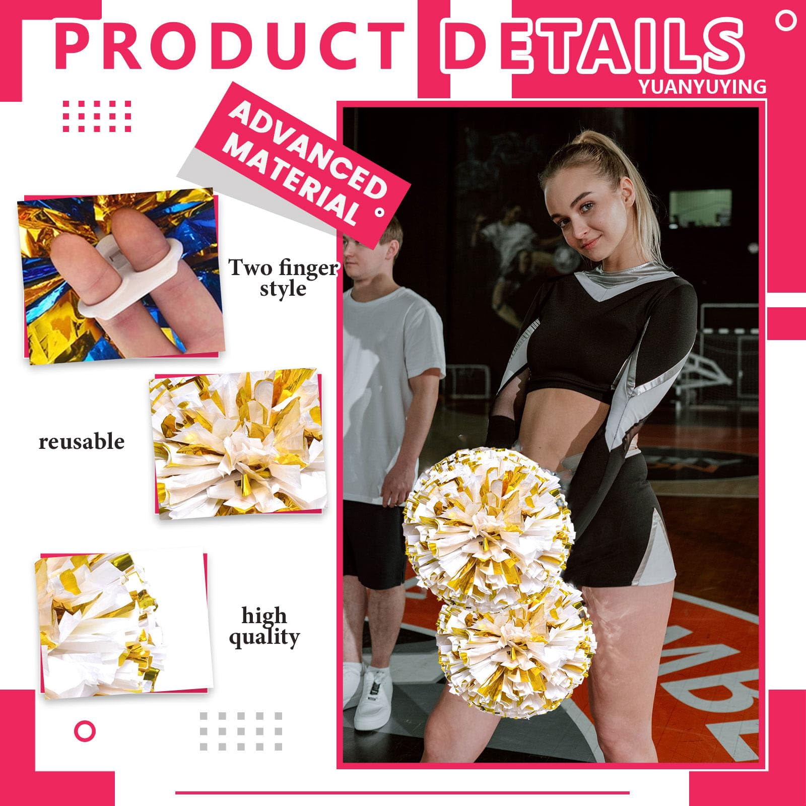 10 Pcs Cheerleading poms,pom poms Cheerleading with Finger Holes Cheer Pom Pomsfor Dance, Matches, Team Spirit Sports